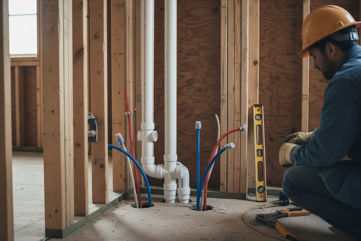 Drain and supply rough-in during Sump Pump Repair in Windsor Heights